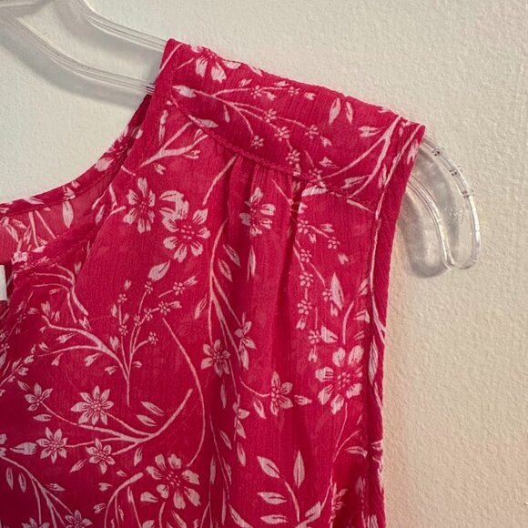 Cristina B Sleeveless V-Neck Floral Blouse / Tank Pink & White Size Large - Picture 3 of 9
